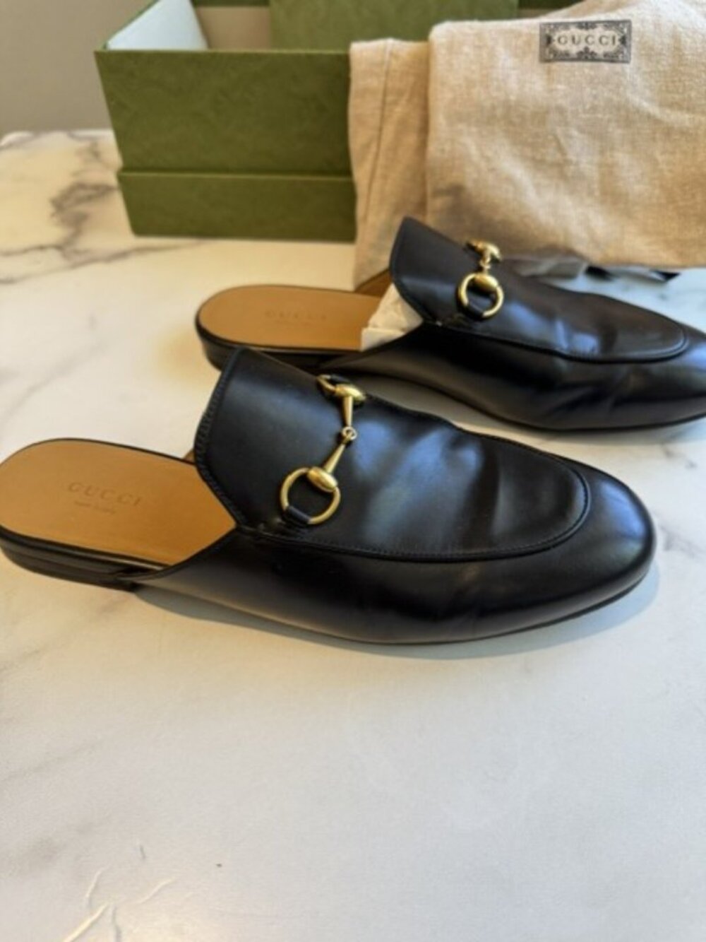 Gucci Princetown Black Leather Horesbit Mules Loafers - size 38.5 - Picture 4 of 6
